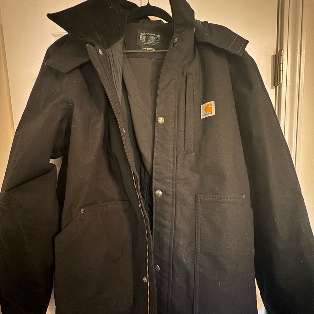 Carhartt Black Insulated Hooded Work Coat